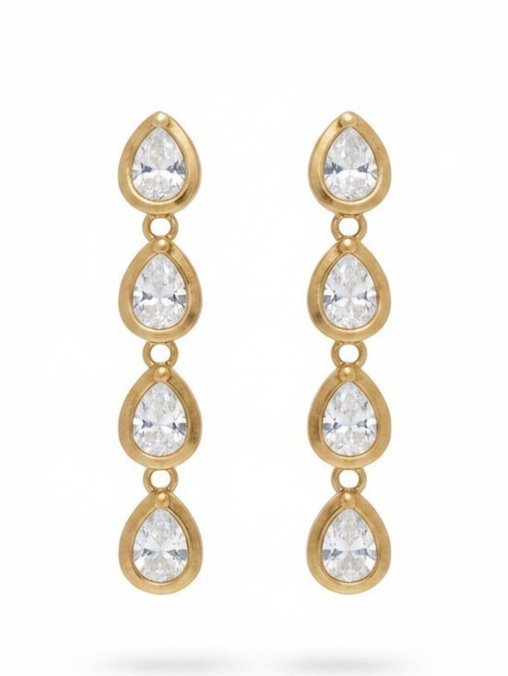 💛▪️Piper K ▪️Gold Linear Cubic Zirconia Teardrop Earrings with Clear Stones